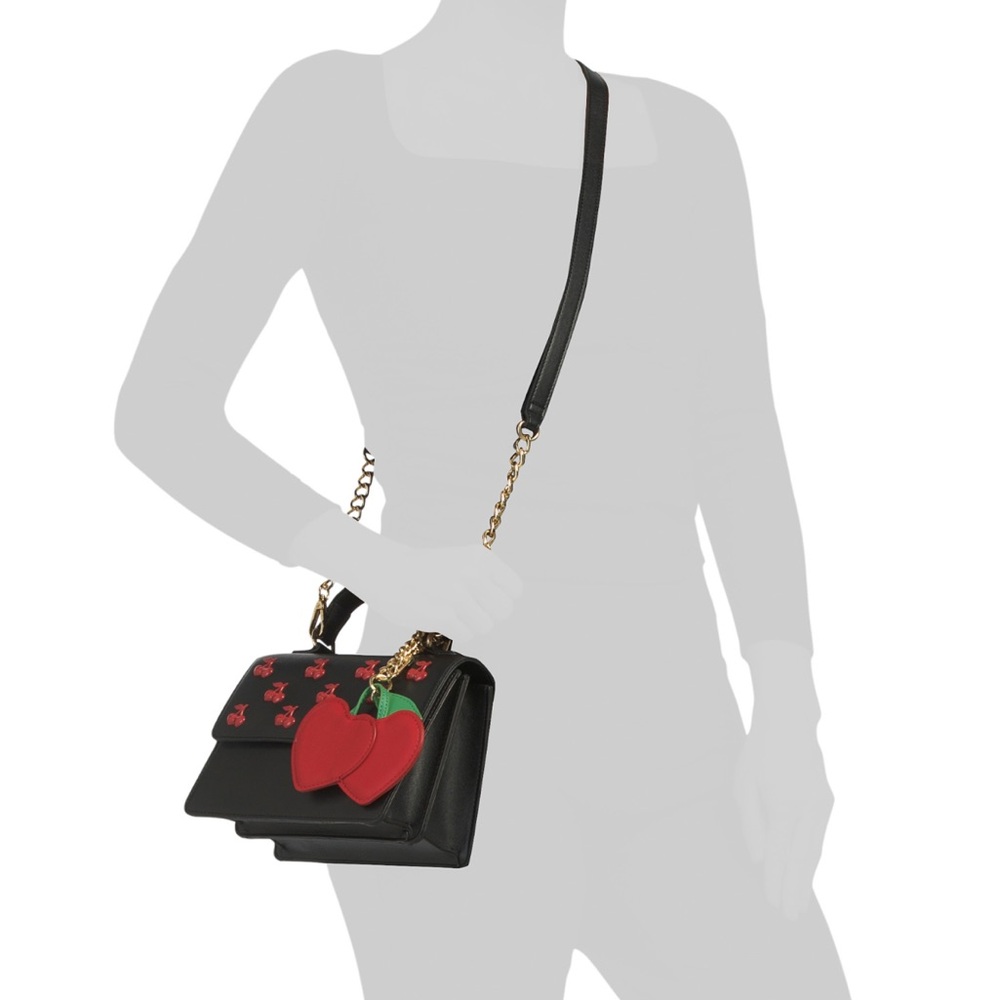 Betsey Johnson Black Crossbody Bag with Red Cherries & Heart Charms - Picture 6 of 17